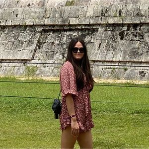 SHEIN burnt orange floral cutout romper